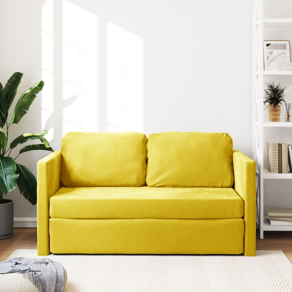 vidaXL Bodensofa mit Schlaffunktion Dunkelgelb 122x204x55 cm Samt