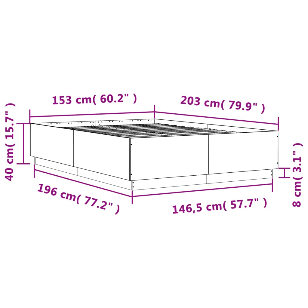 vidaXL Bettgestell mit LED Räuchereiche 150x200cm Holzwerkstoff