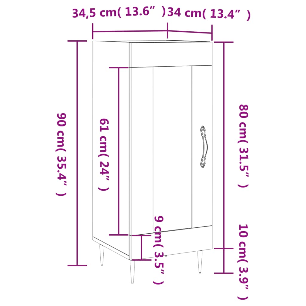 vidaXL Sideboard Sonoma-Eiche 34,5x34x90 cm Holzwerkstoff