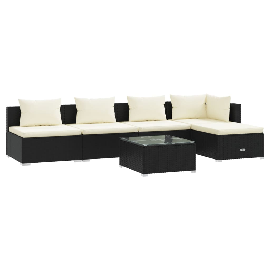 vidaXL 6-tlg. Garten-Lounge-Set mit Kissen Poly Rattan Schwarz