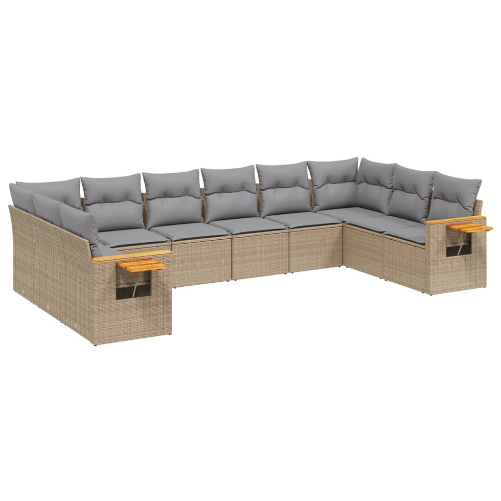 vidaXL 10-tlg. Garten-Sofagarnitur mit Kissen Beige Poly Rattan