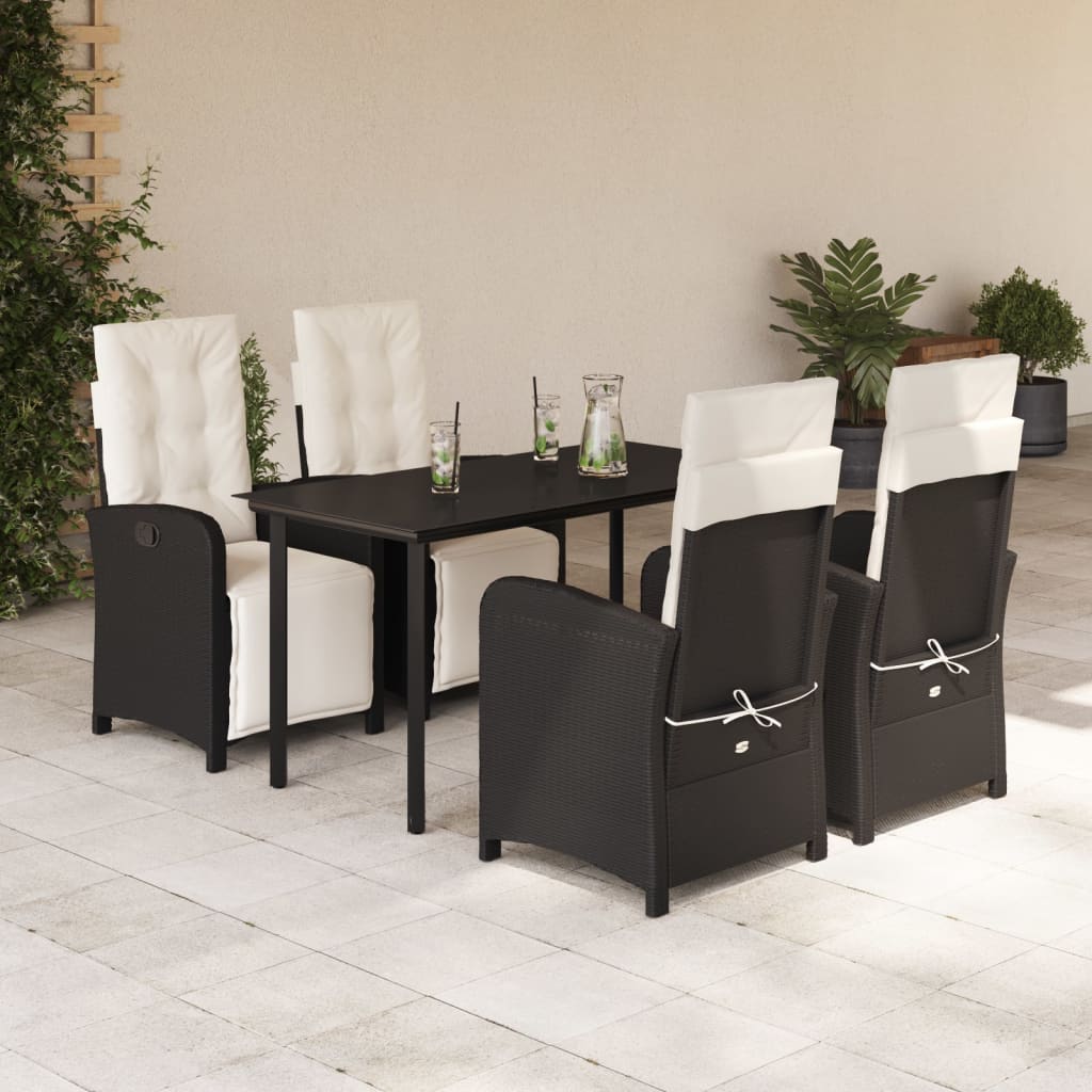 vidaXL 5-tlg. Garten-Essgruppe mit Kissen Schwarz Poly Rattan