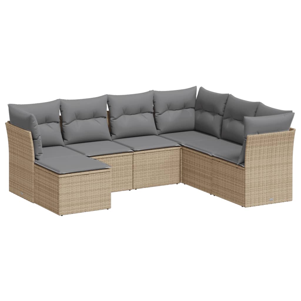 vidaXL 7-tlg. Garten-Sofagarnitur mit Kissen Beige Poly Rattan