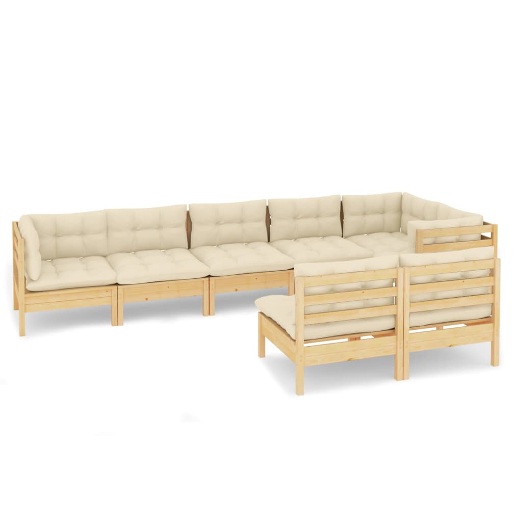 vidaXL 8-tlg. Garten-Lounge-Set mit Creme Kissen Massivholz Kiefer