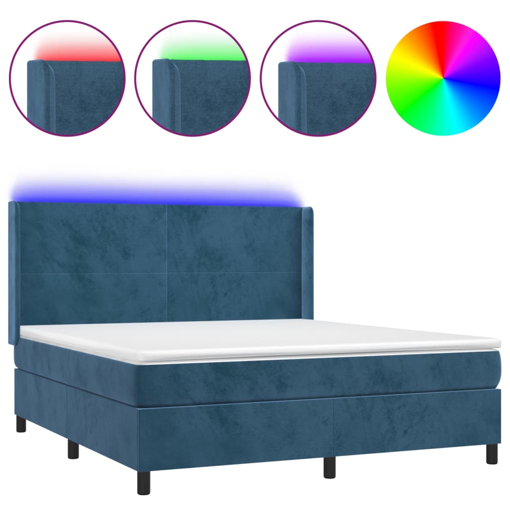 vidaXL Boxspringbett mit Matratze & LED Dunkelblau 160x200 cm Samt