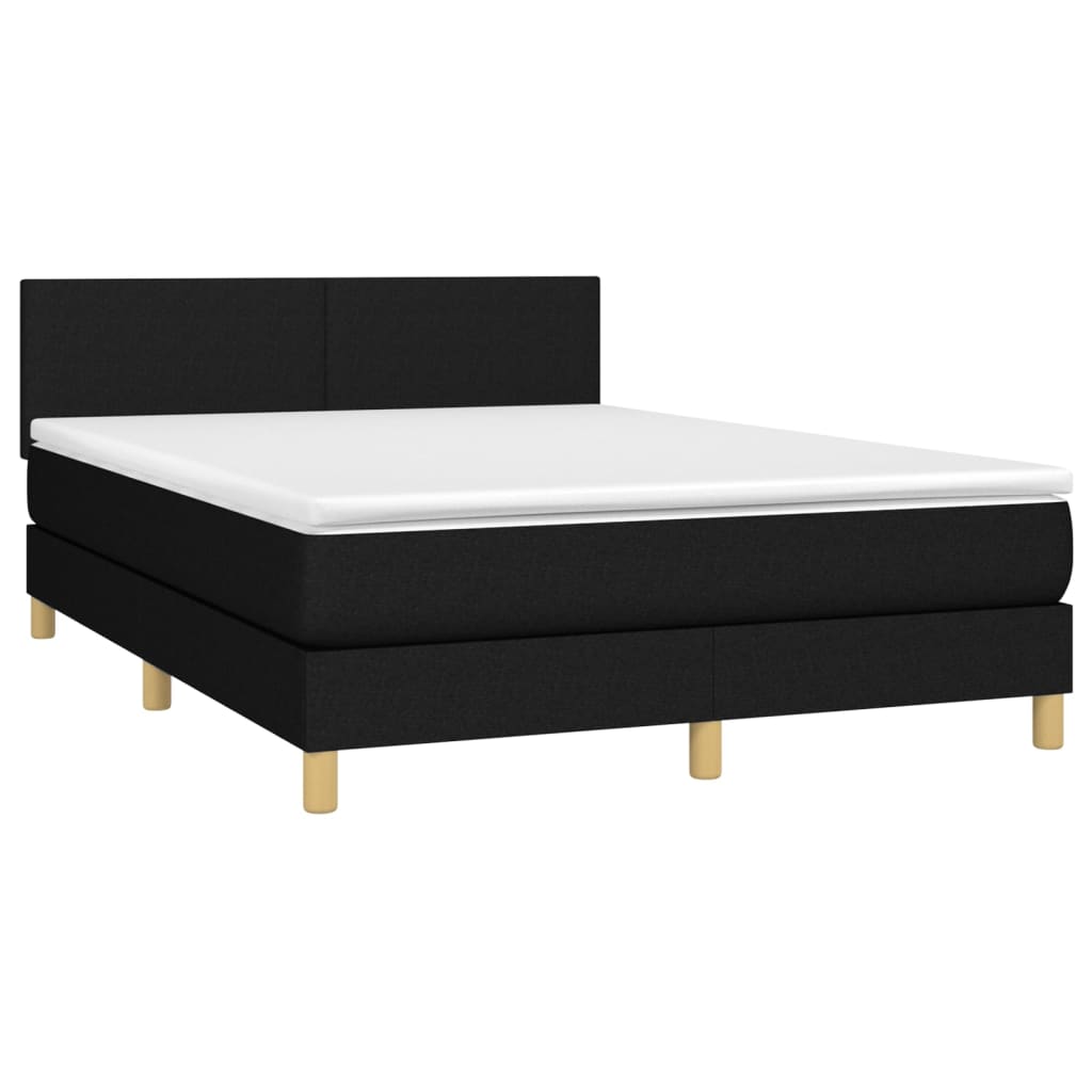 vidaXL Boxspringbett mit Matratze & LED Schwarz 140x200 cm Stoff