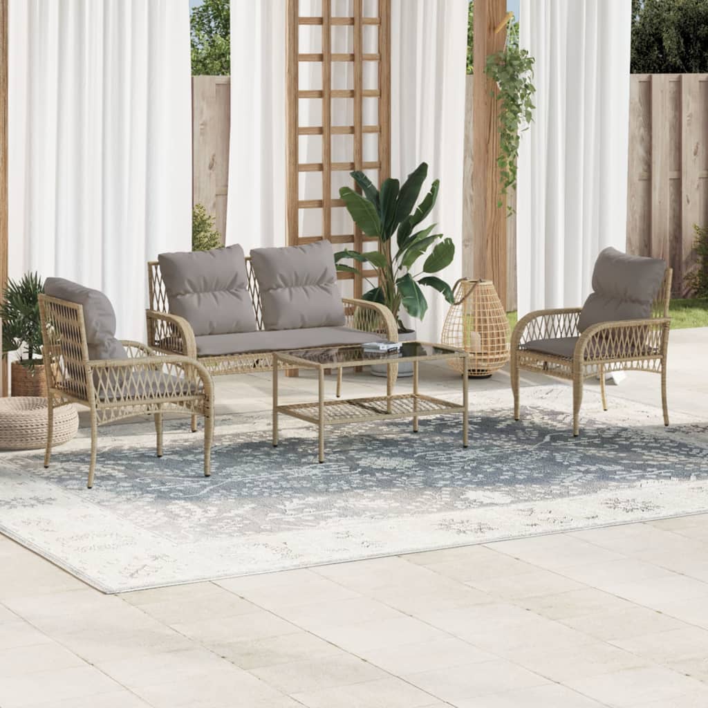 vidaXL 4-tlg. Garten-Sofagarnitur mit Kissen Beige Poly Rattan