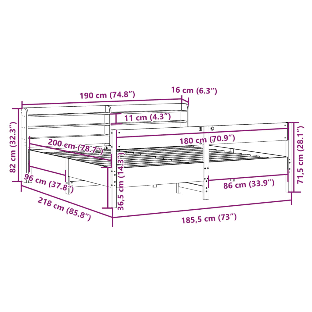 vidaXL Massivholzbett ohne Matratze Weiß 180x200 cm Kiefernholz