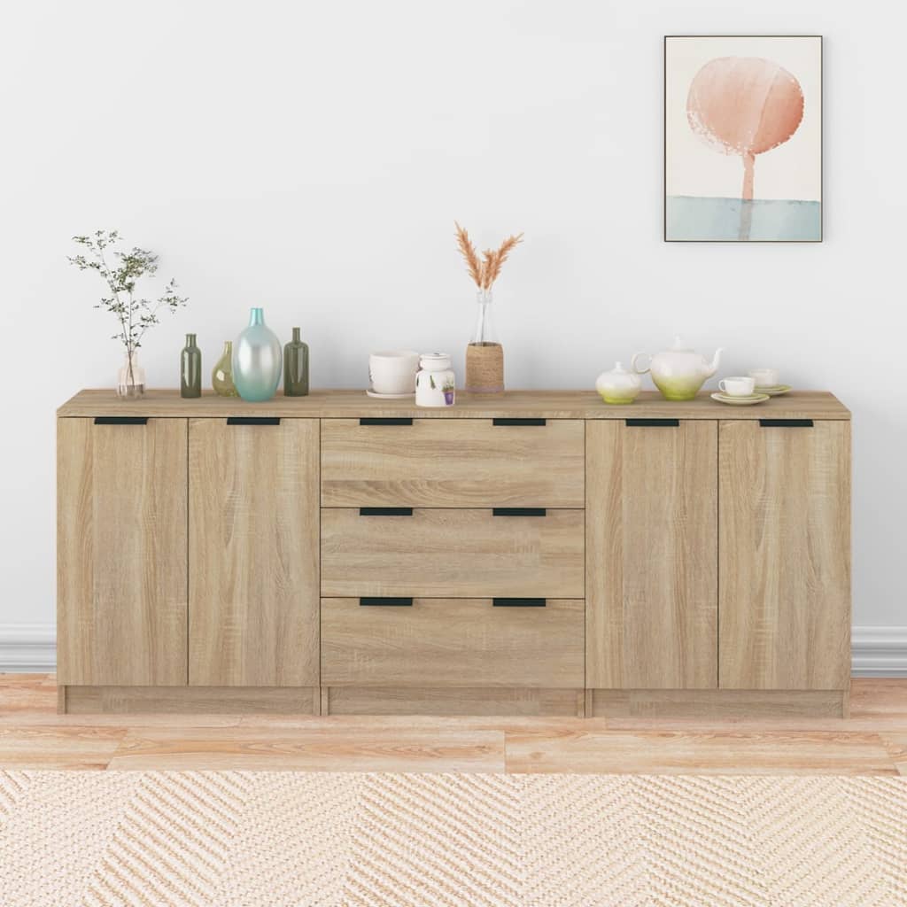 vidaXL 3-tlg. Sideboard Sonoma Eiche-Optik Holzwerkstoff