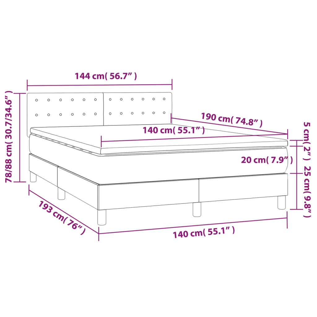 vidaXL Boxspringbett mit Matratze & LED Dunkelgrün 140x190 cm Samt