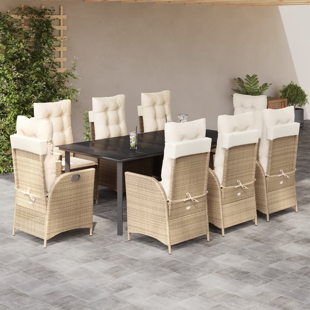 vidaXL 9-tlg. Garten-Essgruppe mit Kissen Beige Poly Rattan