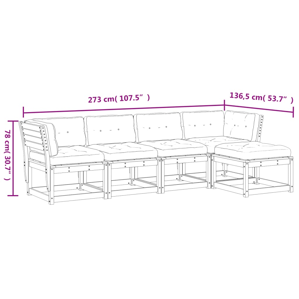 vidaXL 5-tlg. Garten-Sofagarnitur mit Kissen Massivholz Douglasie