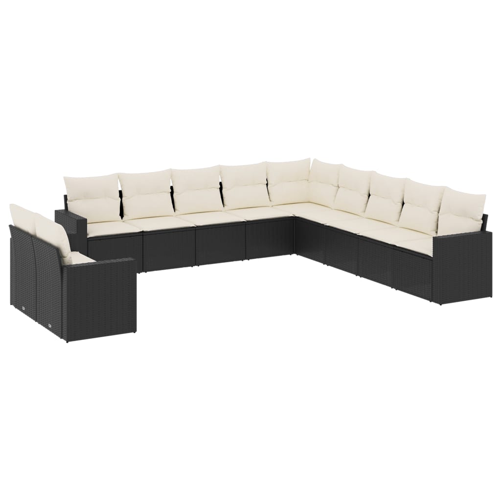 vidaXL 11-tlg. Garten-Sofagarnitur mit Kissen Schwarz Poly Rattan