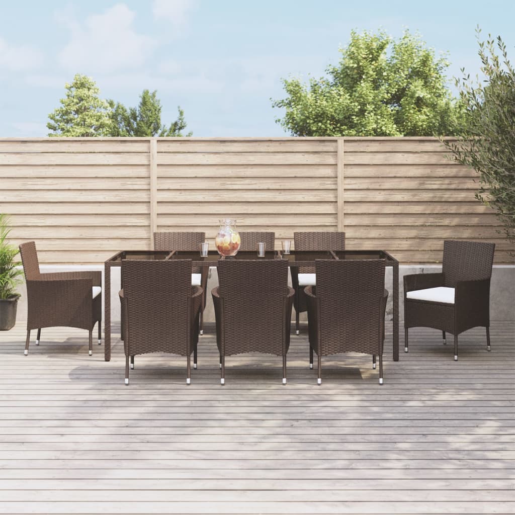 vidaXL 9-tlg. Garten-Essgruppe mit Kissen Braun Poly Rattan