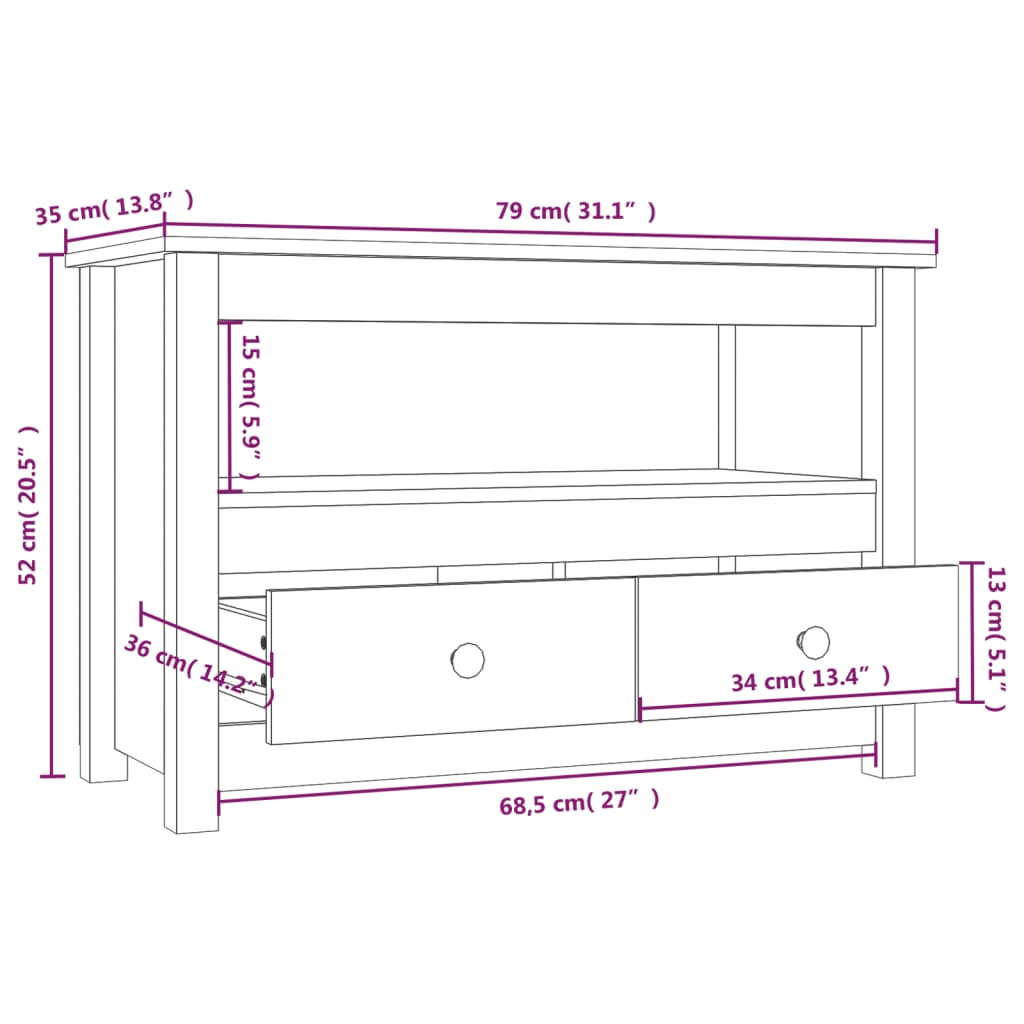 vidaXL TV-Schrank Schwarz79x35x52 cm Massivholz Kiefer