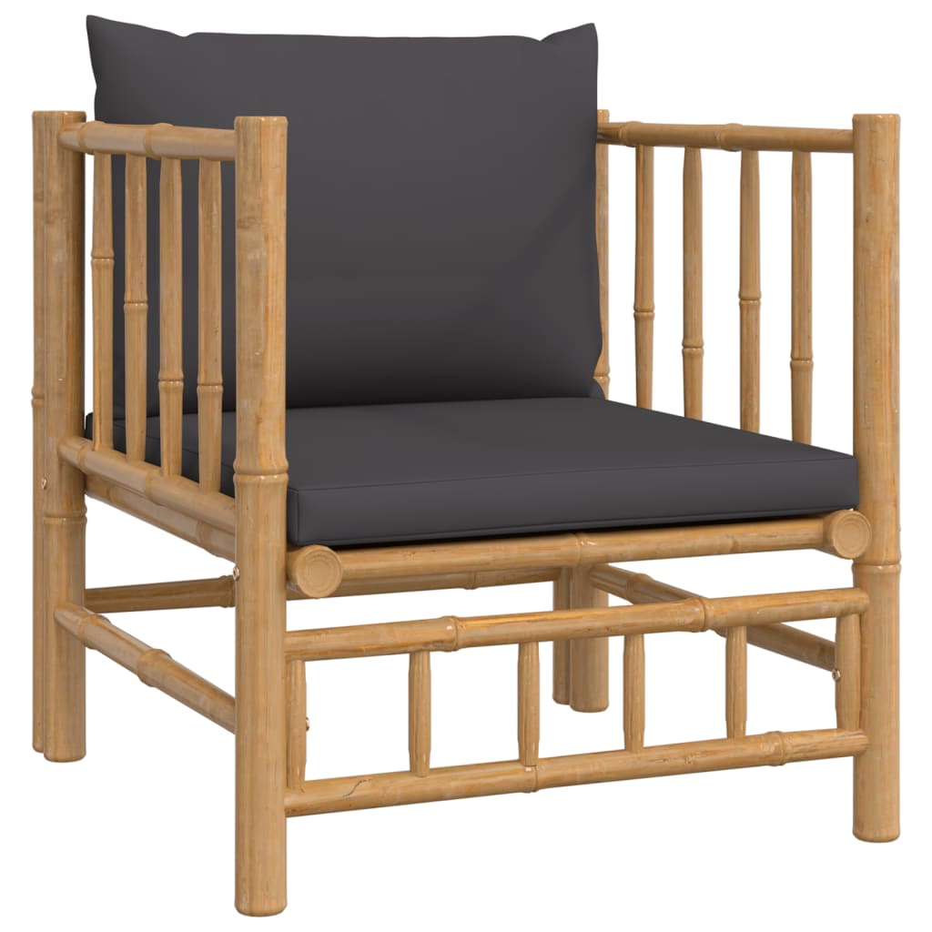 vidaXL 5-tlg. Garten-Lounge-Set mit Dunkelgrauen Kissen Bambus