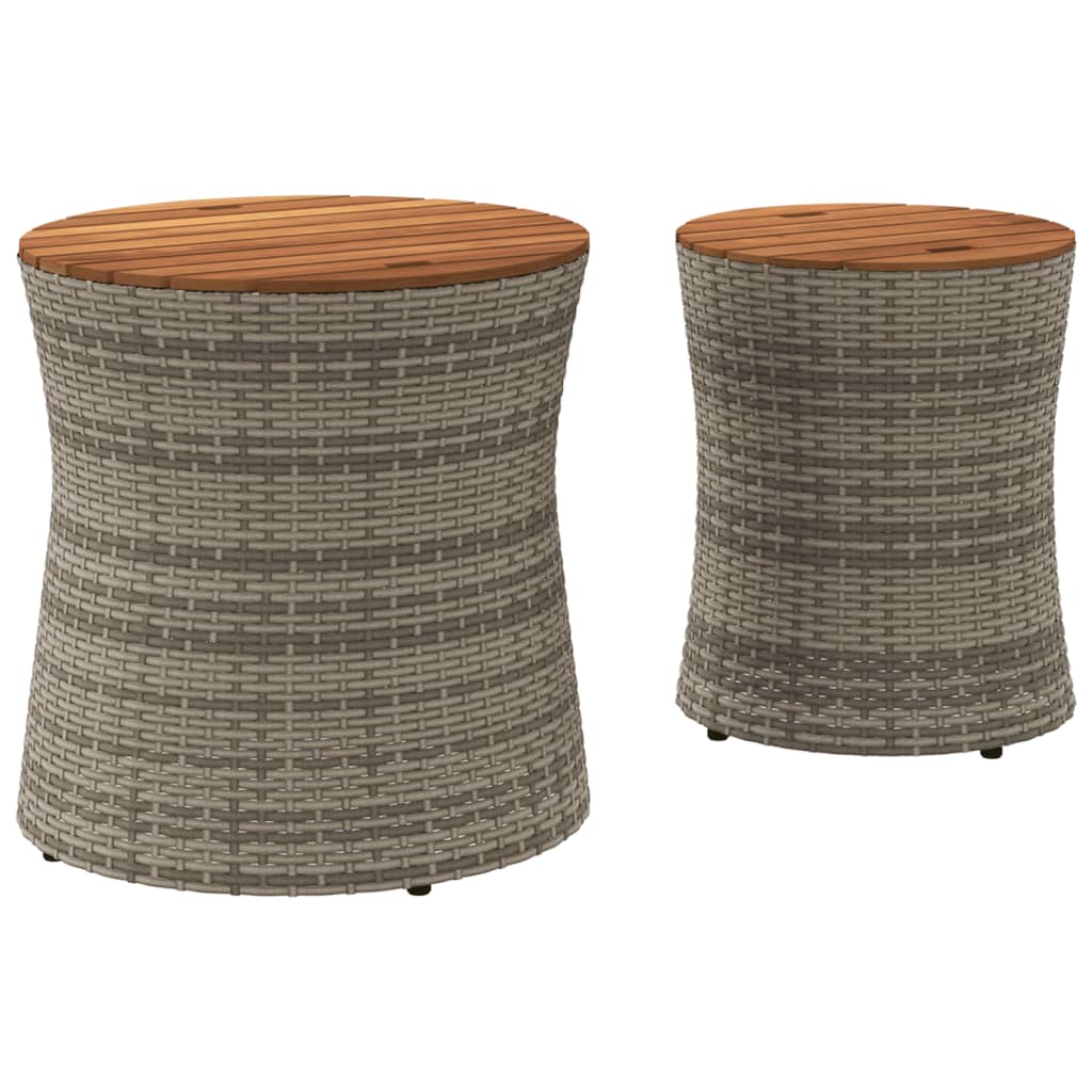 vidaXL Garten-Beistelltische 2 Stk. mit Holzplatte Grau Poly Rattan