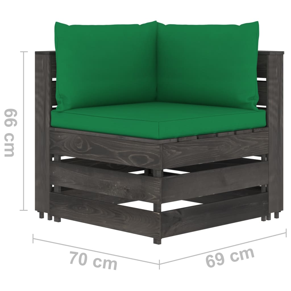 vidaXL 4-Sitzer Outdoor-Sofa mit Kissen Grau Imprägniertes Holz