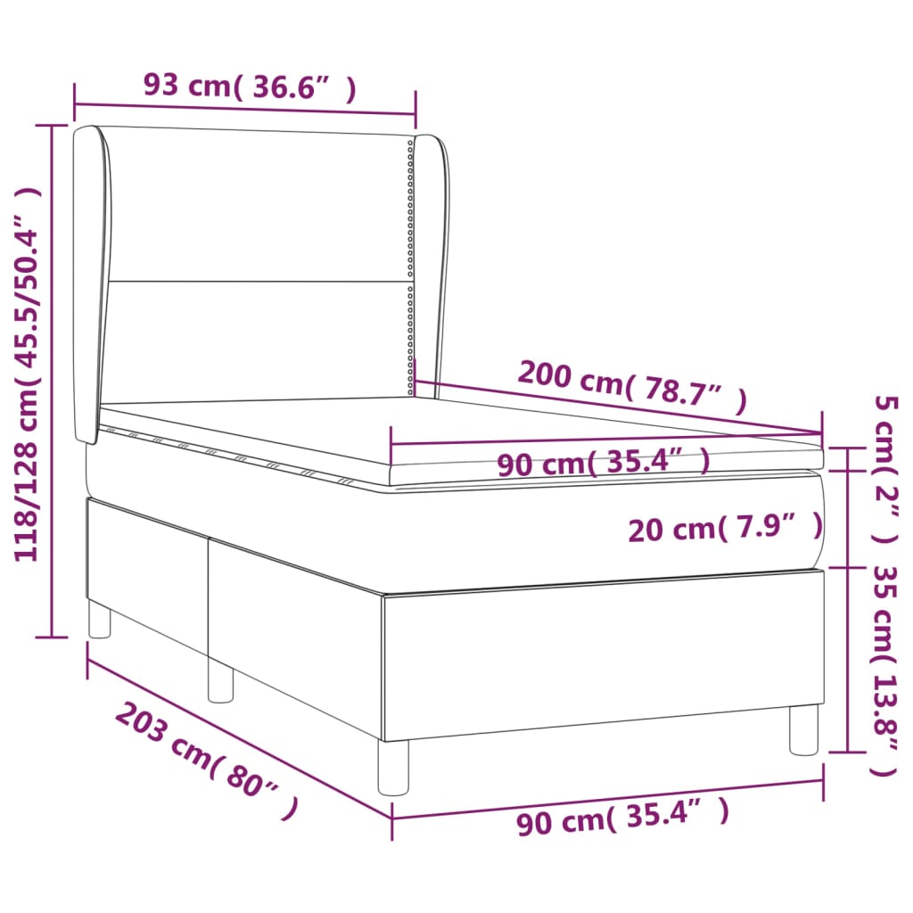 vidaXL Boxspringbett mit Matratze Creme 90x200 cm Stoff