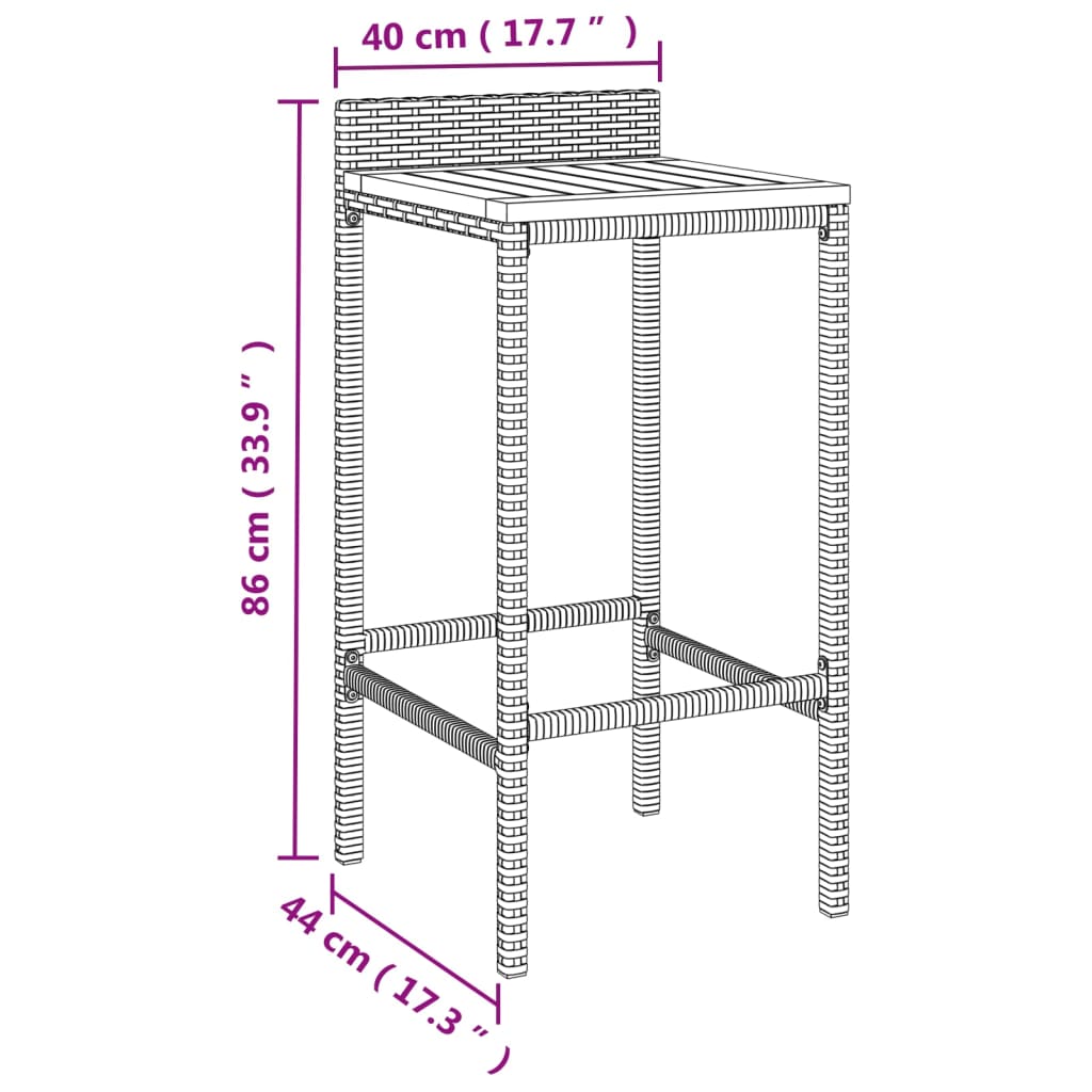 vidaXL 9-tlg. Gartenbar-Set Schwarz Poly Rattan & Massivholz Akazie