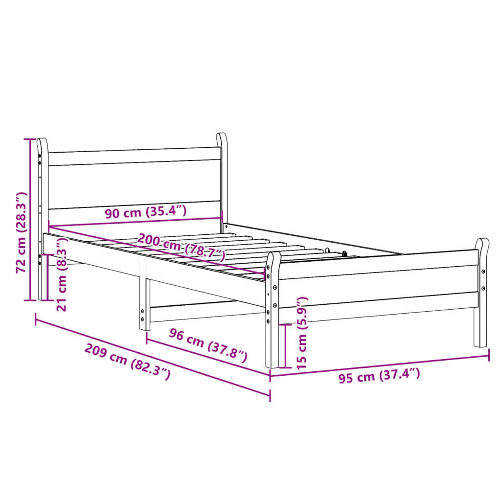 vidaXL Massivholzbett ohne Matratze Weiß 90x200 cm Kiefernholz