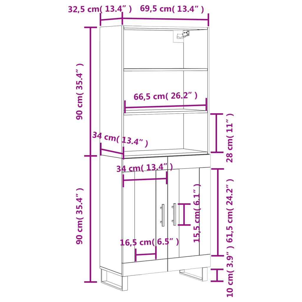 vidaXL Highboard Betongrau 69,5x34x180 cm Holzwerkstoff