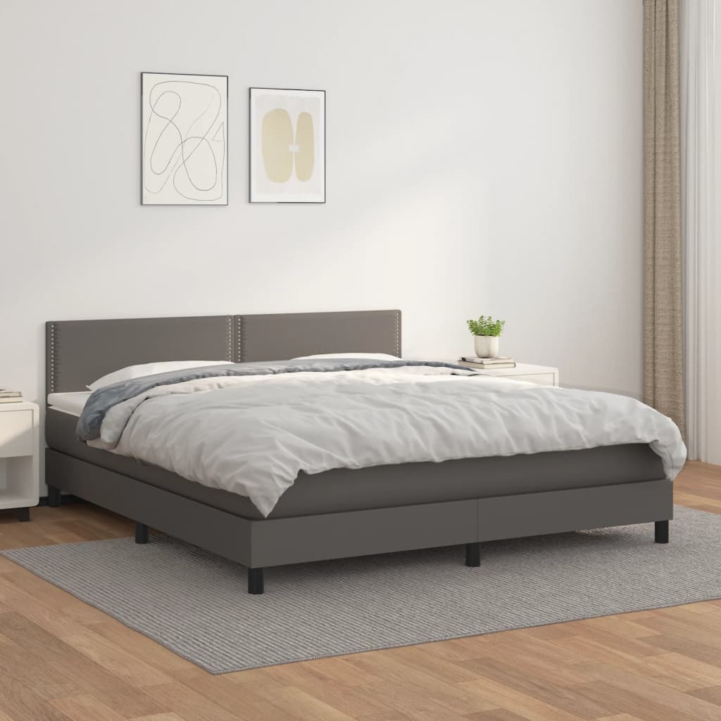 vidaXL Boxspringbett mit Matratze Grau 180x200 cm Kunstleder