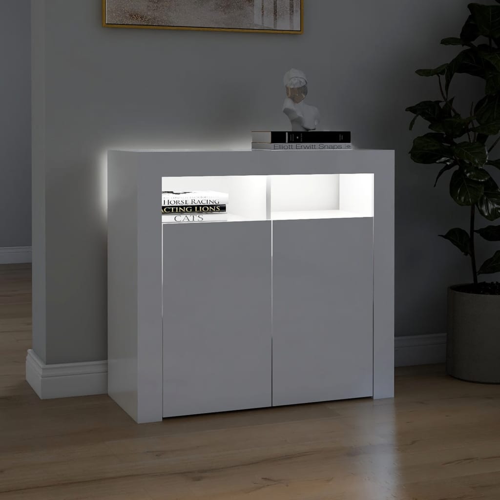 vidaXL Sideboard mit LED-Leuchten Hochglanz-Weiß 80x35x75 cm