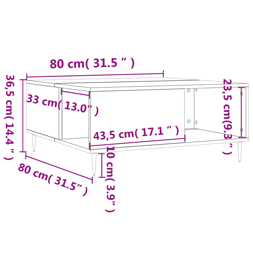 vidaXL Couchtisch Braun Eichen-Optik 80x80x36,5 cm Holzwerkstoff