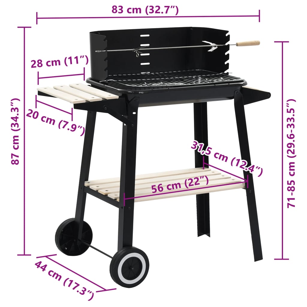 vidaXL Holzkohlegrill Standgrill mit Rädern