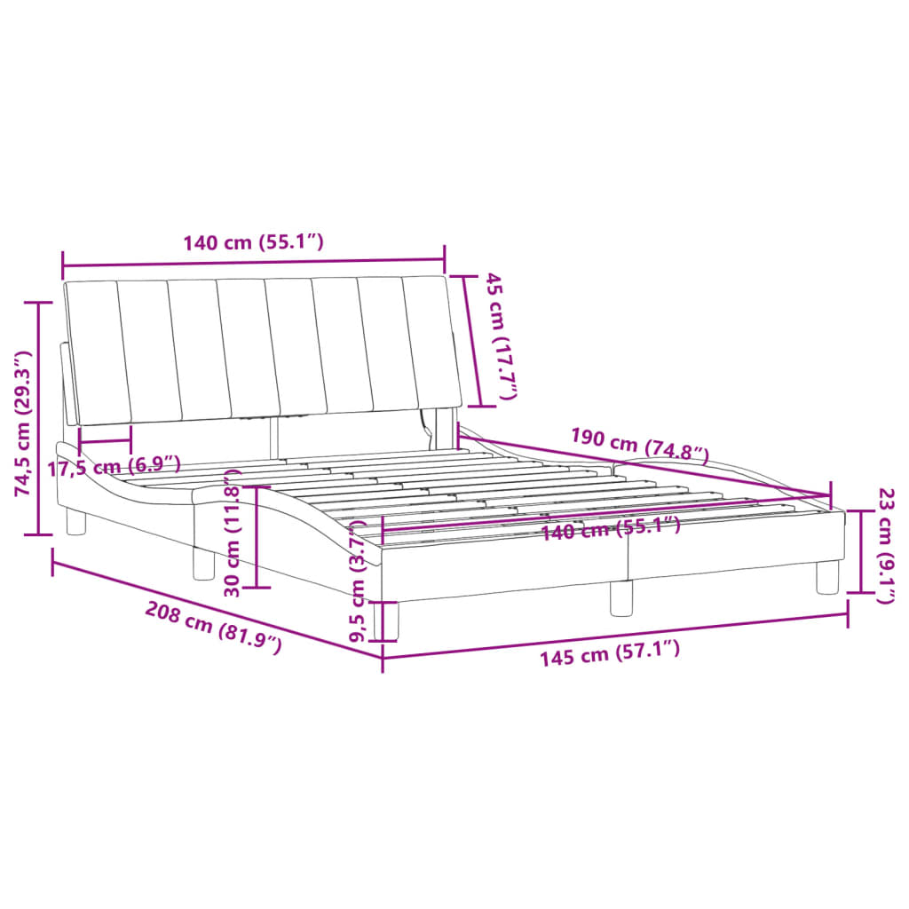 vidaXL Bettgestell mit LED-Leuchten Blau 140x190 cm Samt