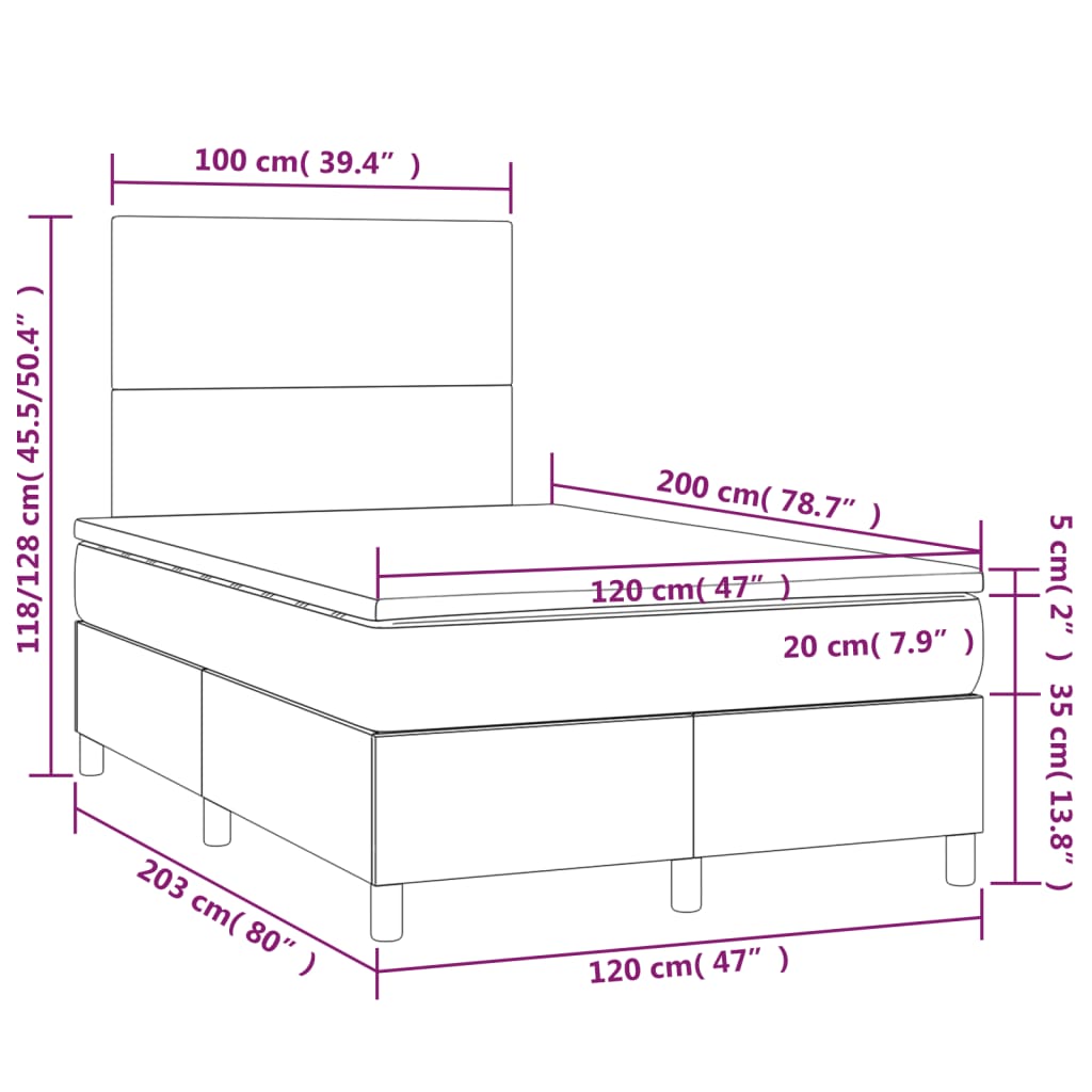 vidaXL Boxspringbett mit Matratze Schwarz 120x200 cm Samt