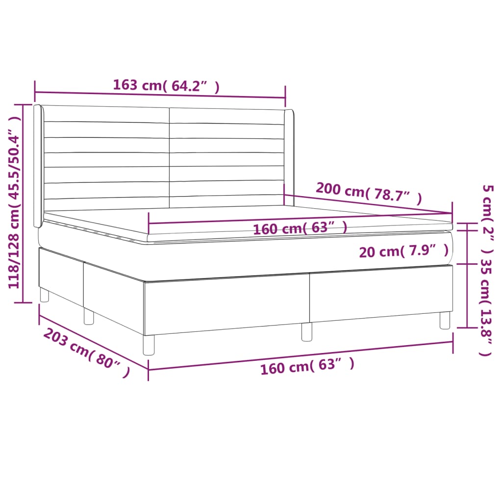 vidaXL Boxspringbett mit Matratze & LED Creme 160x200 cm Stoff