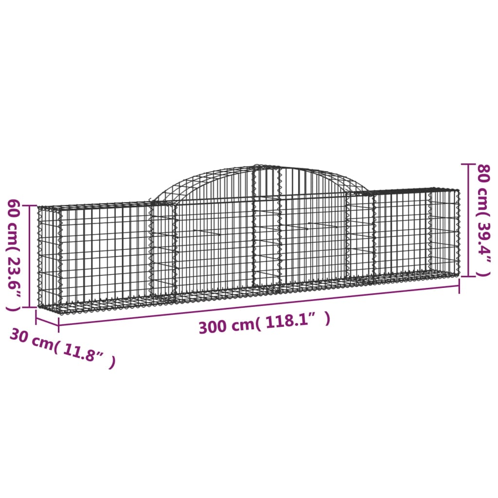 vidaXL Gabionen mit Hochbogen 17 Stk. 300x30x60/80 cm Verzinktes Eisen