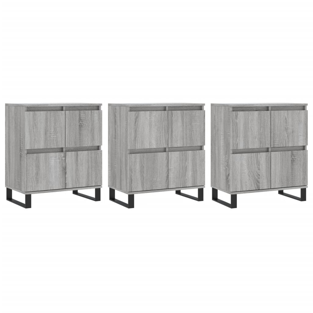 vidaXL Sideboards 3 Stk. Grau Sonoma Holzwerkstoff