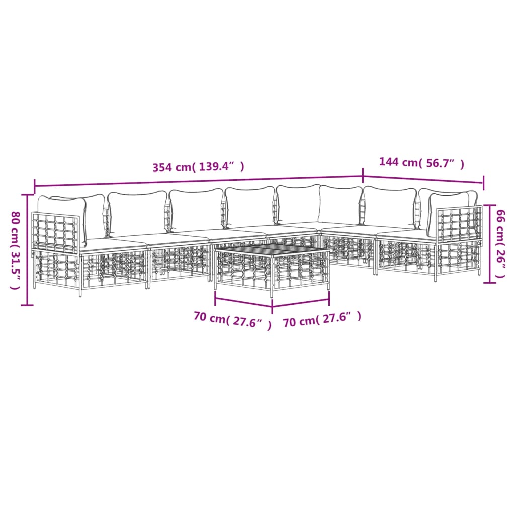 vidaXL 8-tlg. Garten-Lounge-Set mit Kissen Anthrazit Poly Rattan