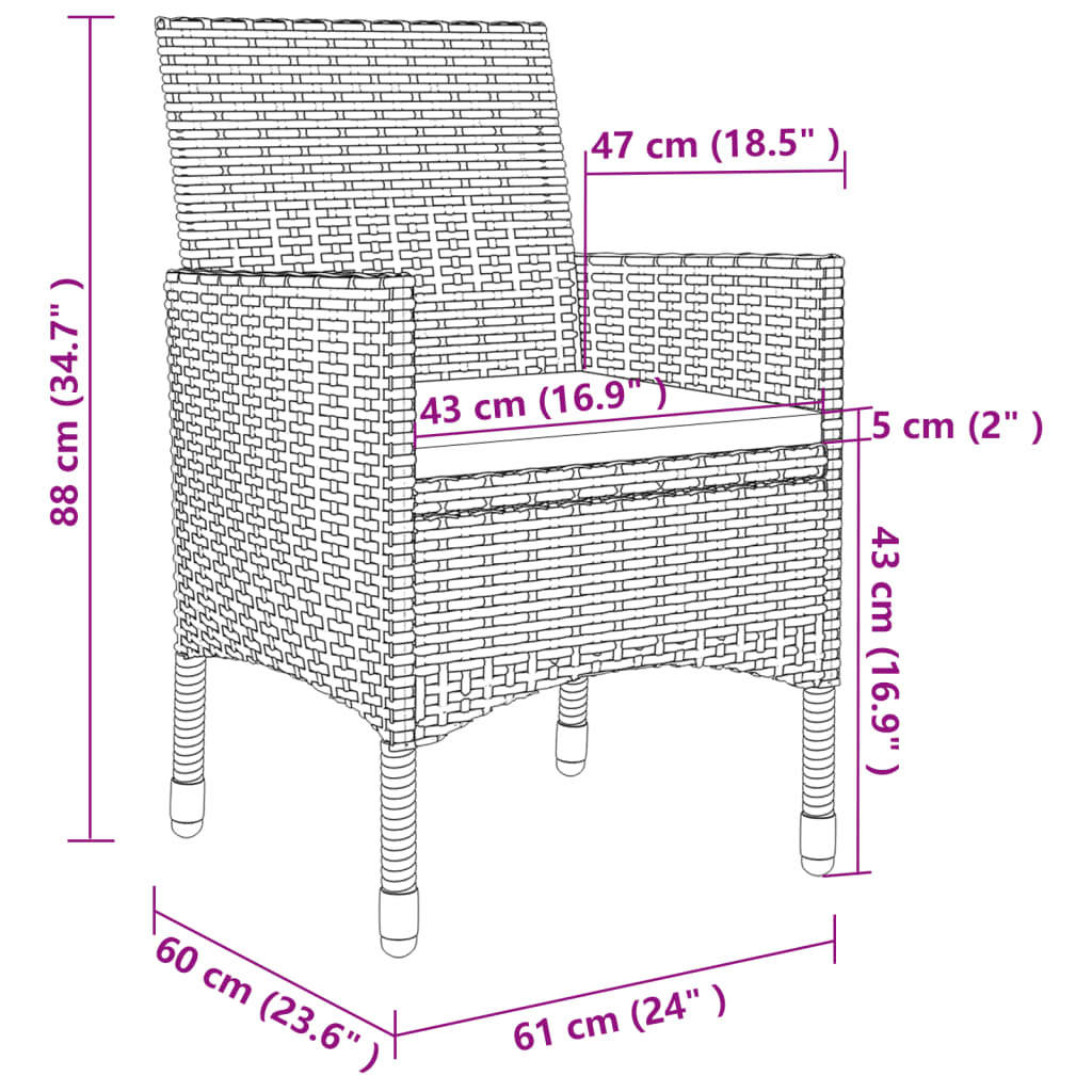 vidaXL 9-tlg. Garten-Essgruppe mit Auflagen Poly Rattan und Glas