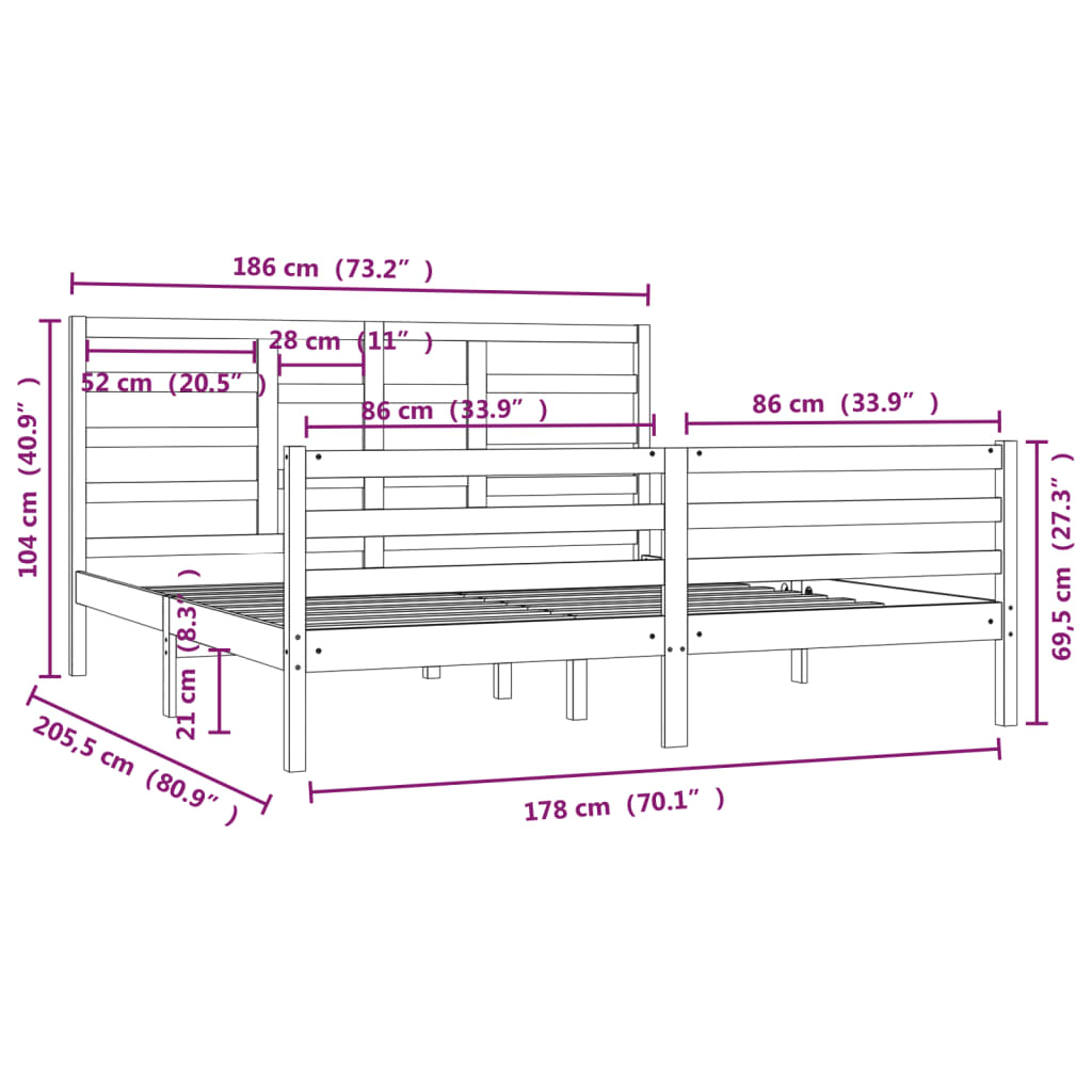 vidaXL Massivholzbett ohne Matratze 180x200 cm