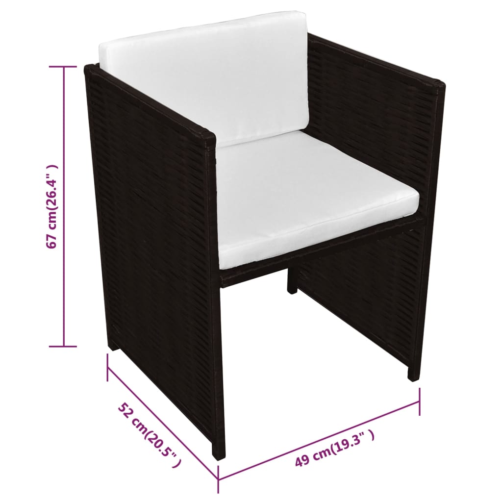 vidaXL 3-tlg. Bistro-Set mit Auflagen Poly Rattan Braun