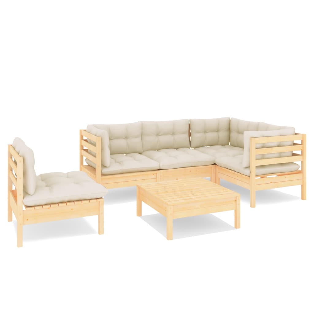 vidaXL 6-tlg. Garten-Lounge-Set mit Creme Kissen Kiefernholz