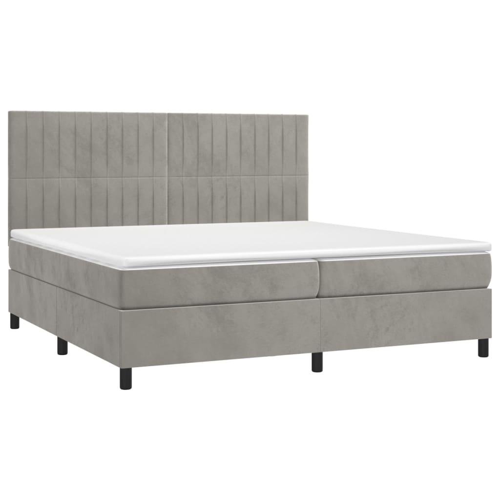 vidaXL Boxspringbett mit Matratze & LED Hellgrau 200x200 cm Samt