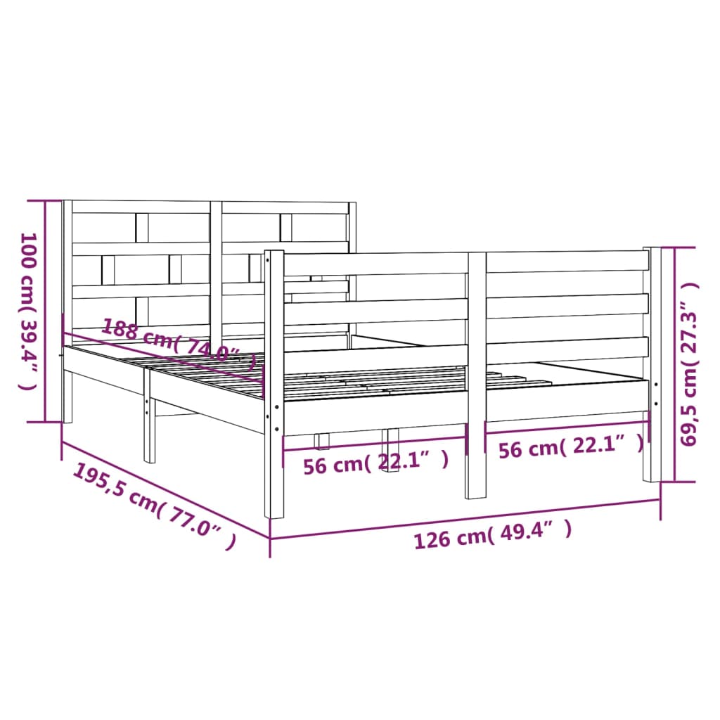 vidaXL Massivholzbett Weiß 120x190 cm