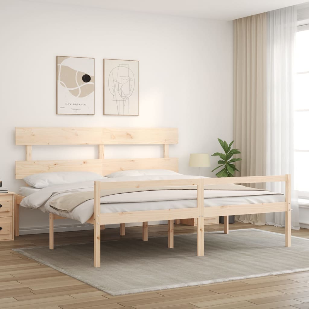 vidaXL Seniorenbett mit Kopfteil Super Kingsize Massivholz