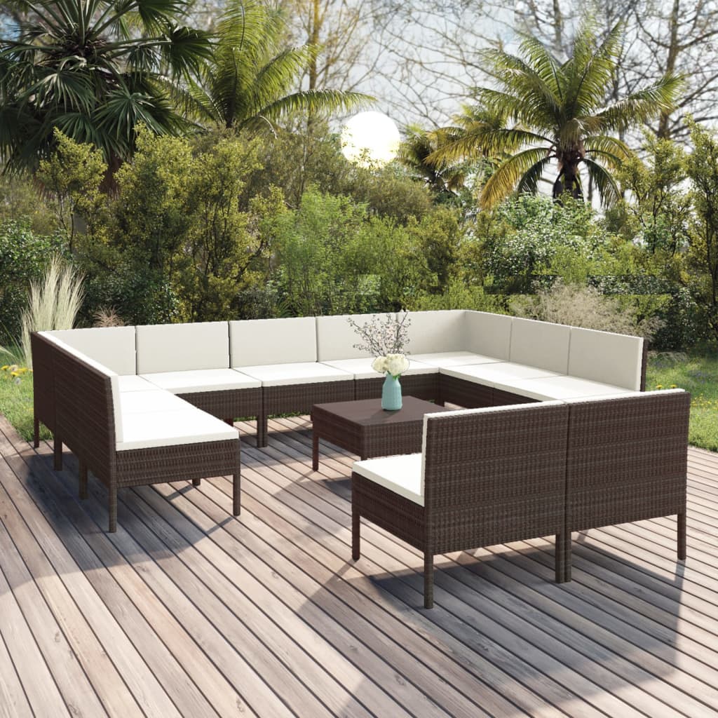 vidaXL 12-tlg. Garten-Lounge-Set mit Auflagen Poly Rattan Braun