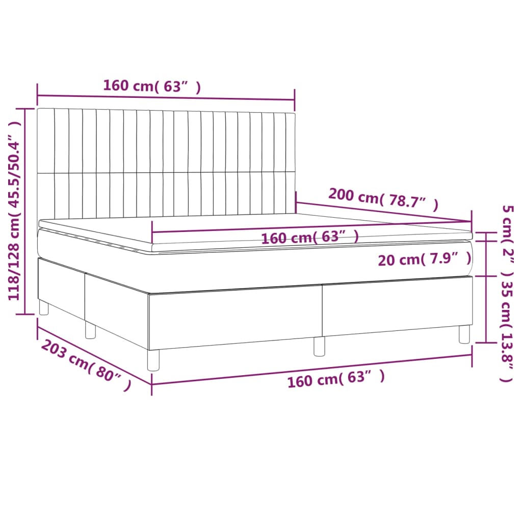 vidaXL Boxspringbett mit Matratze & LED Dunkelblau 160x200 cm Samt