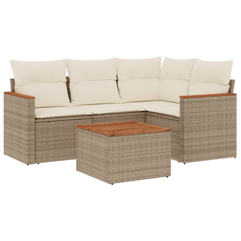 vidaXL 5-tlg. Garten-Sofagarnitur mit Kissen Beige Poly Rattan