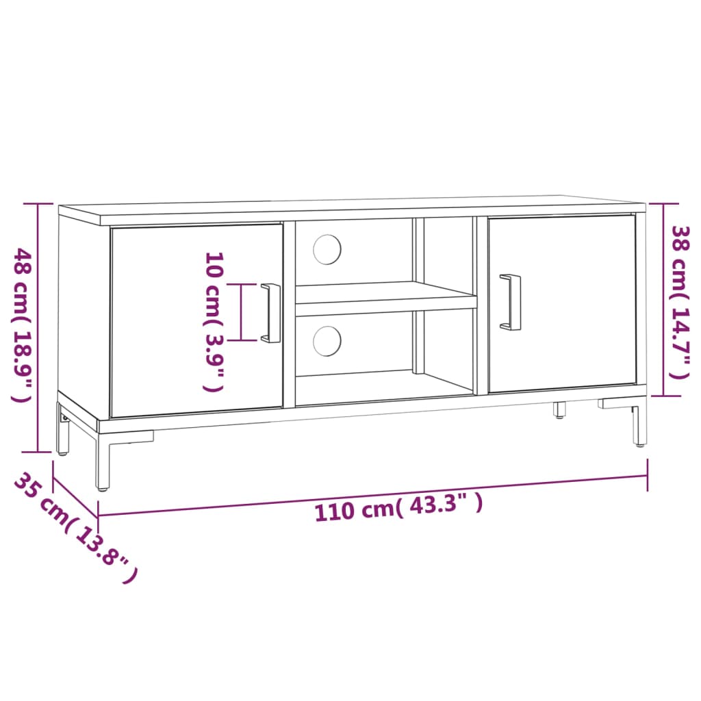 vidaXL TV-Schrank Schwarz 110x35x48 cm Massivholz Kiefer