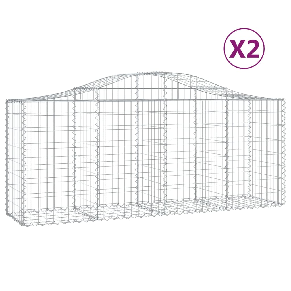 vidaXL Gabionen mit Hochbogen 2 Stk. 200x50x80/100 cm Verzinktes Eisen