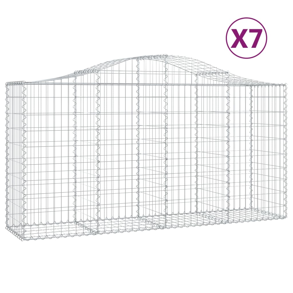 vidaXL Gabionen mit Hochbogen 7 Stk. 200x50x100/120cm Verzinktes Eisen