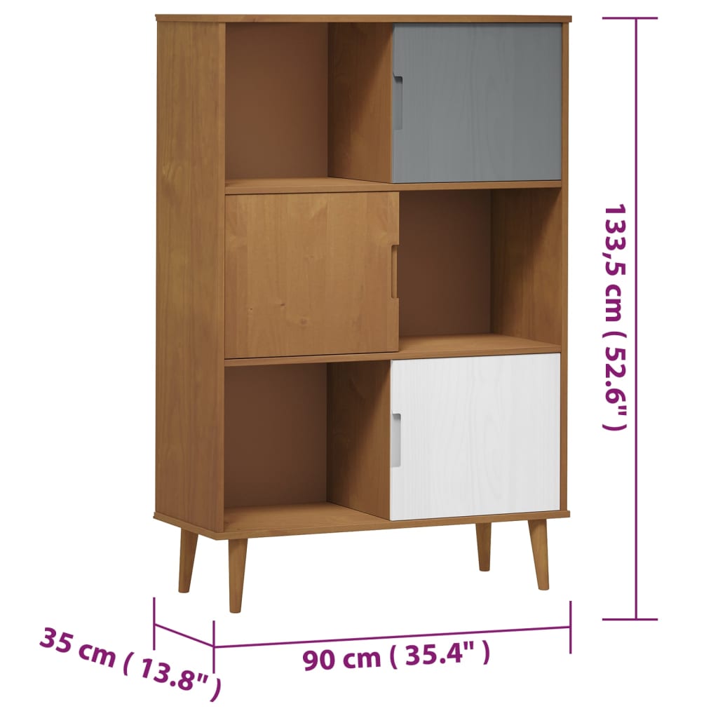 vidaXL Bücherregal MOLDE Braun 90x35x133,5 cm Massivholz Kiefer